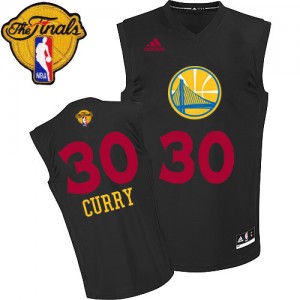 Maillot NBA Golden State Warriors #30 Stephen Curry Noir Adidas Authentic New Fashion 2015 The Finals Patch - Homme