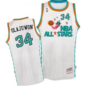 Maillot NBA Blanc Hakeem Olajuwon #34 Houston Rockets Throwback 1996 All Star Authentic Homme Mitchell and Ness