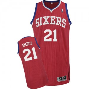 Maillot NBA Rouge Joel Embiid #21 Philadelphia 76ers Road Authentic Homme Adidas