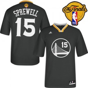 Maillot NBA Noir Latrell Sprewell #15 Golden State Warriors Alternate 2015 The Finals Patch Authentic Homme Adidas