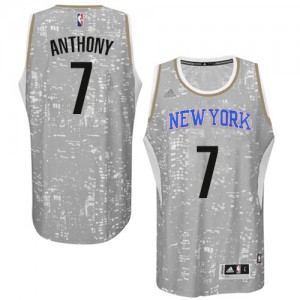 New York Knicks #7 Adidas City Light Gris Authentic Maillot d'équipe de NBA Promotions - Carmelo Anthony pour Homme