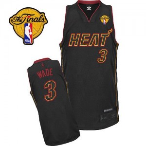 Maillot NBA Authentic Dwyane Wade #3 Miami Heat Fashion Finals Patch Fibre de carbone noire - Homme