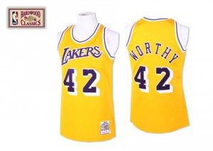 Los Angeles Lakers Mitchell and Ness James Worthy #42 Throwback Authentic Maillot d'équipe de NBA - Or pour Homme