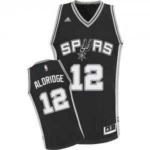 San Antonio Spurs #12 Adidas Road Noir Swingman Maillot d'équipe de NBA la meilleure qualité - LaMarcus Aldridge pour Enfants
