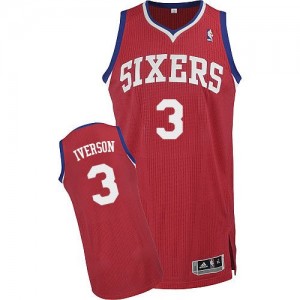 Maillot NBA Philadelphia 76ers #3 Allen Iverson Rouge Adidas Authentic Road - Homme
