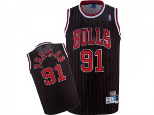 Maillot NBA Noir Rouge Dennis Rodman #91 Chicago Bulls Throwback Authentic Homme Nike