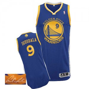 Golden State Warriors Andre Iguodala #9 Road Autographed Authentic Maillot d'équipe de NBA - Bleu royal pour Homme