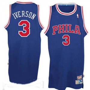 Philadelphia 76ers #3 Adidas Throwack Bleu / Rouge Authentic Maillot d'équipe de NBA Magasin d'usine - Allen Iverson pour Homme