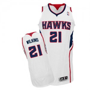 Maillot NBA Blanc Dominique Wilkins #21 Atlanta Hawks Home Authentic Homme Adidas