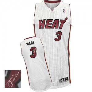 Miami Heat #3 Adidas Home Autographed Blanc Authentic Maillot d'équipe de NBA Vente - Dwyane Wade pour Homme