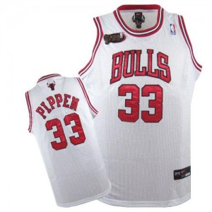 Maillot NBA Blanc Scottie Pippen #33 Chicago Bulls Champions Patch Authentic Homme Nike