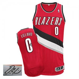 Maillot Authentic Portland Trail Blazers NBA Alternate Autographed Rouge - #0 Damian Lillard - Homme