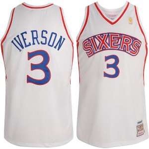 Maillot Mitchell and Ness Blanc Throwback Authentic Philadelphia 76ers - Allen Iverson #3 - Homme