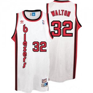 Maillot NBA Portland Trail Blazers #32 Bill Walton Blanc Adidas Authentic Throwback - Homme