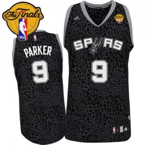 Maillot Authentic San Antonio Spurs NBA Crazy Light Finals Patch Noir - #9 Tony Parker - Homme
