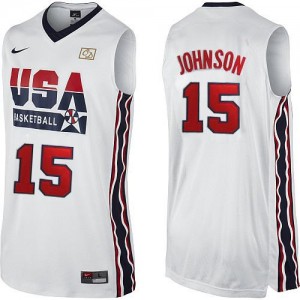 Maillot NBA Team USA #15 Magic Johnson Blanc Nike Authentic 2012 Olympic Retro - Homme