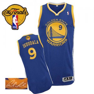 Maillot Adidas Bleu royal Road Autographed 2015 The Finals Patch Authentic Golden State Warriors - Andre Iguodala #9 - Homme