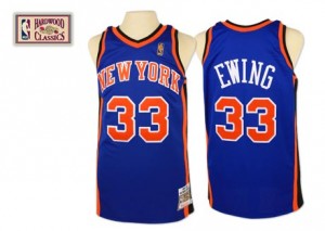 Maillot NBA New York Knicks #33 Patrick Ewing Bleu royal Mitchell and Ness Authentic Throwback - Homme