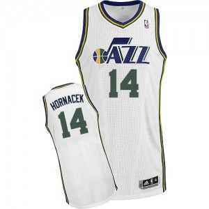 Utah Jazz #14 Adidas Home Blanc Authentic Maillot d'équipe de NBA 100% authentique - Jeff Hornacek pour Homme