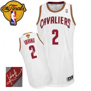 Maillot NBA Cleveland Cavaliers #2 Kyrie Irving Blanc Adidas Authentic Home Autographed 2015 The Finals Patch - Homme