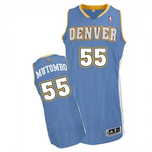 Maillot NBA Bleu clair Dikembe Mutombo #55 Denver Nuggets Road Authentic Homme Adidas