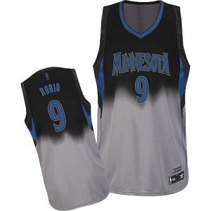 Minnesota Timberwolves Ricky Rubio #9 Fadeaway Fashion Authentic Maillot d'équipe de NBA - Gris noir pour Homme