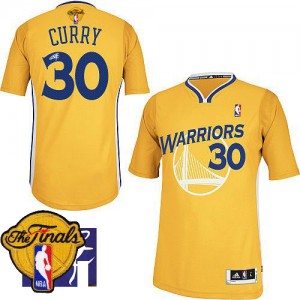 Maillot NBA Authentic Stephen Curry #30 Golden State Warriors Alternate Autographed 2015 The Finals Patch Or - Homme