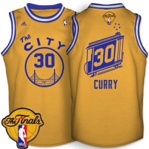 Maillot NBA Or Stephen Curry #30 Golden State Warriors Throwback The City 2015 The Finals Patch Authentic Homme Adidas