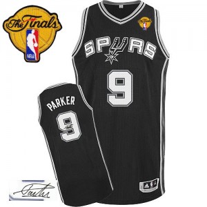 Maillot Adidas Noir Road Autographed Finals Patch Authentic San Antonio Spurs - Tony Parker #9 - Homme