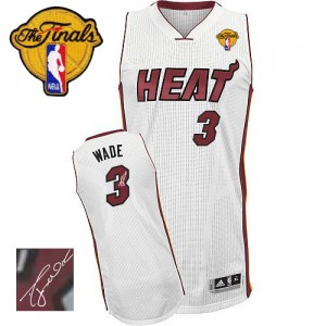 Maillot NBA Blanc Dwyane Wade #3 Miami Heat Home Autographed Finals Patch Authentic Homme Adidas