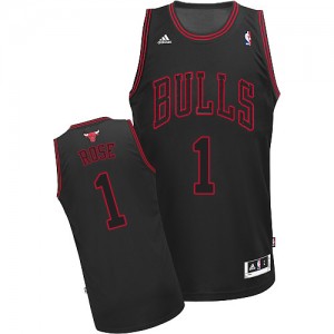 Maillot NBA Noir Rouge Derrick Rose #1 Chicago Bulls Authentic Enfants Adidas