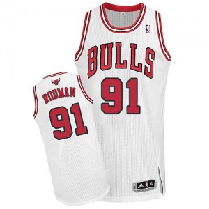 Maillot NBA Authentic Dennis Rodman #91 Chicago Bulls Home Blanc - Homme