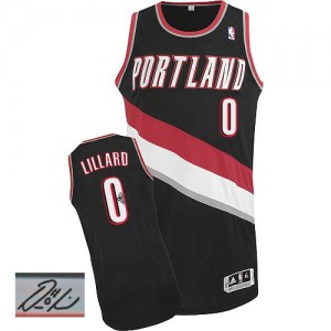 Maillot NBA Noir Damian Lillard #0 Portland Trail Blazers Road Autographed Authentic Homme Adidas