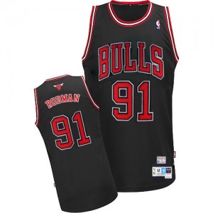 Maillot NBA Noir Dennis Rodman #91 Chicago Bulls Throwback Authentic Homme Adidas