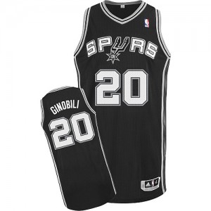 Maillot NBA San Antonio Spurs #20 Manu Ginobili Noir Adidas Authentic Road - Homme