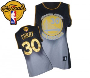 Golden State Warriors #30 Adidas Fadeaway Fashion 2015 The Finals Patch Gris noir Authentic Maillot d'équipe de NBA Vente - Stephen Curry pour Femme
