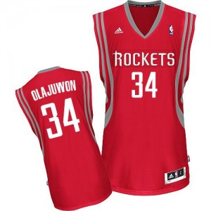 Maillot NBA Houston Rockets #34 Hakeem Olajuwon Rouge Adidas Swingman Road - Homme