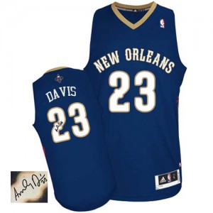 Maillot NBA Authentic Anthony Davis #23 New Orleans Pelicans Road Autographed Bleu marin - Homme