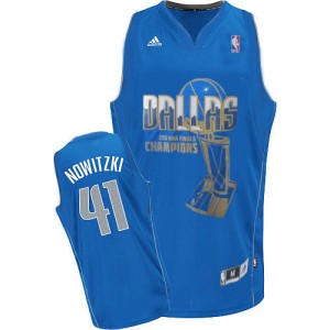 Maillot NBA Dallas Mavericks #41 Dirk Nowitzki Bleu Adidas Swingman Finals Champions - Homme