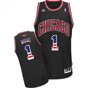 Maillot NBA Chicago Bulls #1 Derrick Rose Noir Adidas Authentic USA Flag Fashion - Homme