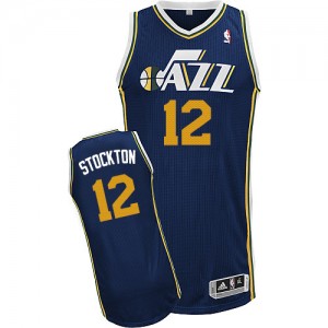 Utah Jazz John Stockton #12 Road Authentic Maillot d'équipe de NBA - Bleu marin pour Homme