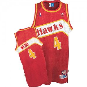 Maillot NBA Atlanta Hawks #4 Spud Webb Rouge Adidas Swingman Throwback - Homme