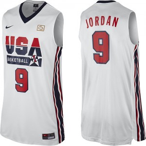 Maillot NBA Blanc Michael Jordan #9 Team USA 2012 Olympic Retro Authentic Homme Nike
