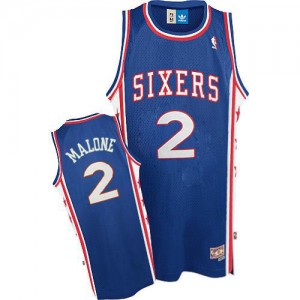 Maillot Authentic Philadelphia 76ers NBA Throwback Bleu - #2 Moses Malone - Homme