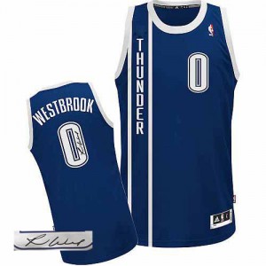 Maillot Adidas Bleu marin Alternate Autographed Authentic Oklahoma City Thunder - Russell Westbrook #0 - Homme