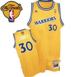 Maillot NBA Authentic Stephen Curry #30 Golden State Warriors Throwback 2015 The Finals Patch Or - Homme