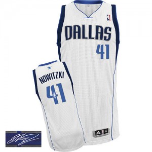 Maillot NBA Authentic Dirk Nowitzki #41 Dallas Mavericks Home Autographed Blanc - Homme