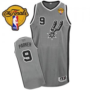 Maillot NBA San Antonio Spurs #9 Tony Parker Gris argenté Adidas Authentic Alternate Finals Patch - Homme